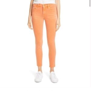 Frame Denim Le High Skinny Jeans Orange Crush Raw Hem 25